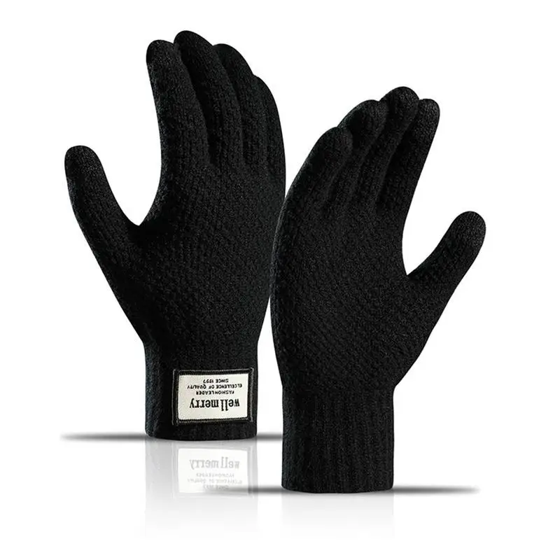 

Winter Touchscreen Gloves For Men Cycling Windproof Wool Knit Thick Fleece Office Student Warm Business Game Elastic Soft Gloves