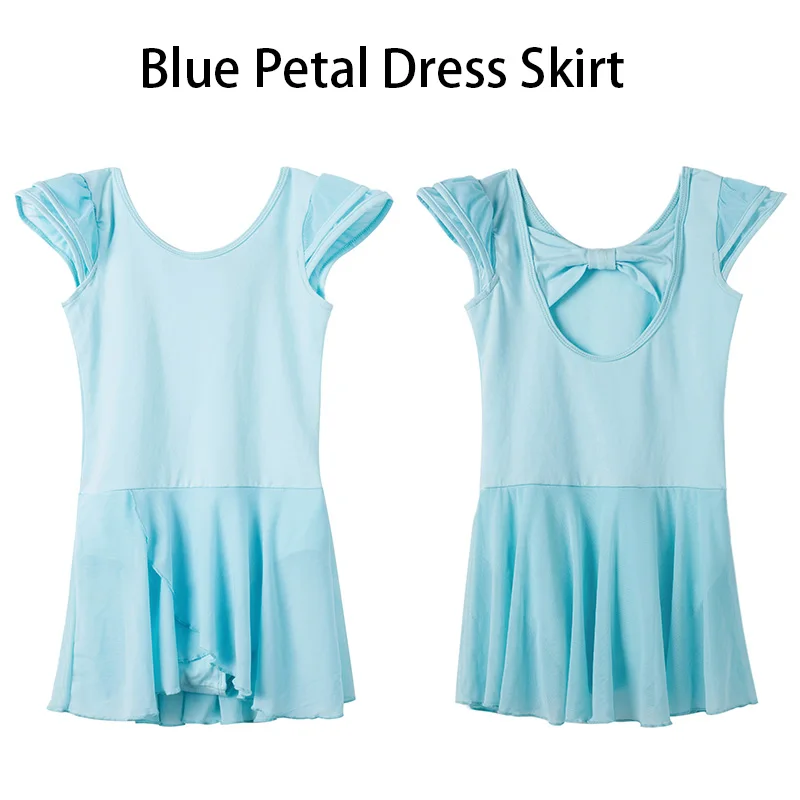 Купальник для балета и танцев для девочек, гимнастическое танцевальное тренировочное платье с юбкой-лепестками с развевающимися рукавами и бантом сзади