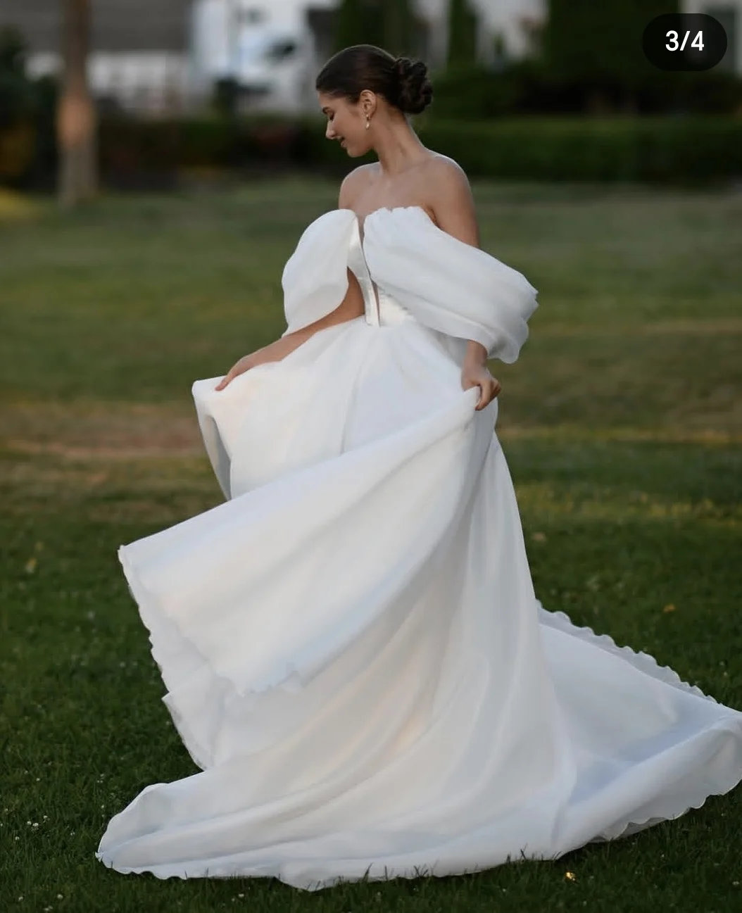 2025 Sweetheart 오프 숄더 A 라인 Organza V_neck 바닥 길이 멋진 신부 가운 vestidos de novi 측정에 맞게 사용자 정의