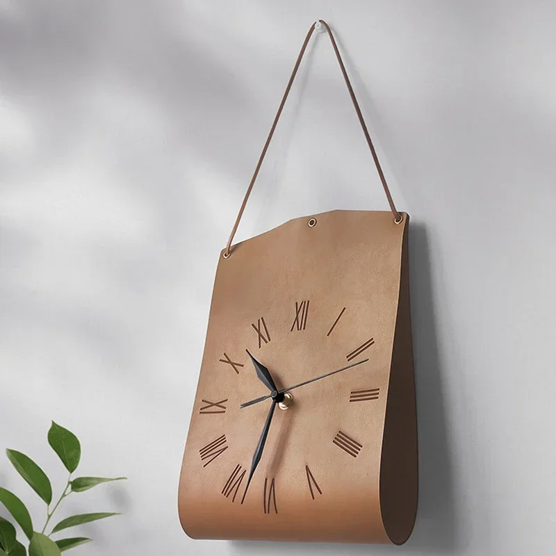 Handbag Shape Clock Unique Shoulder Bag Wall Clock Brown Leather Silent Creative Clock for Girl Room Decorations