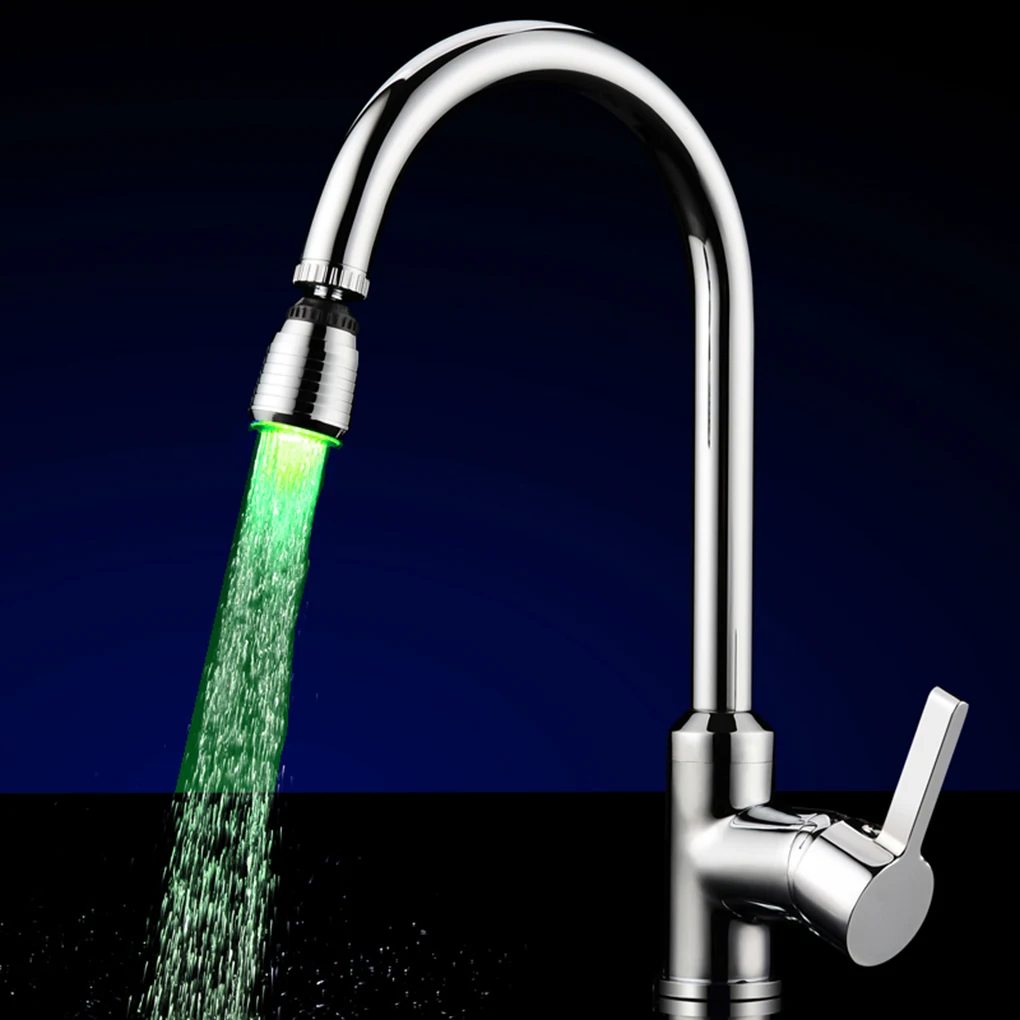 LED Light Rotatable Water Faucet Color Changing Water Stream Sink Tap Temperature Control