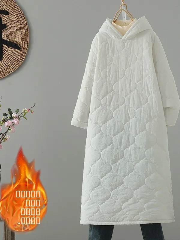

2025 Winter New Sle Artistic Versatile Cotton Dr Long Skirt Thiened Warm Hooded Mid-Length Retro Commute Loose Fit