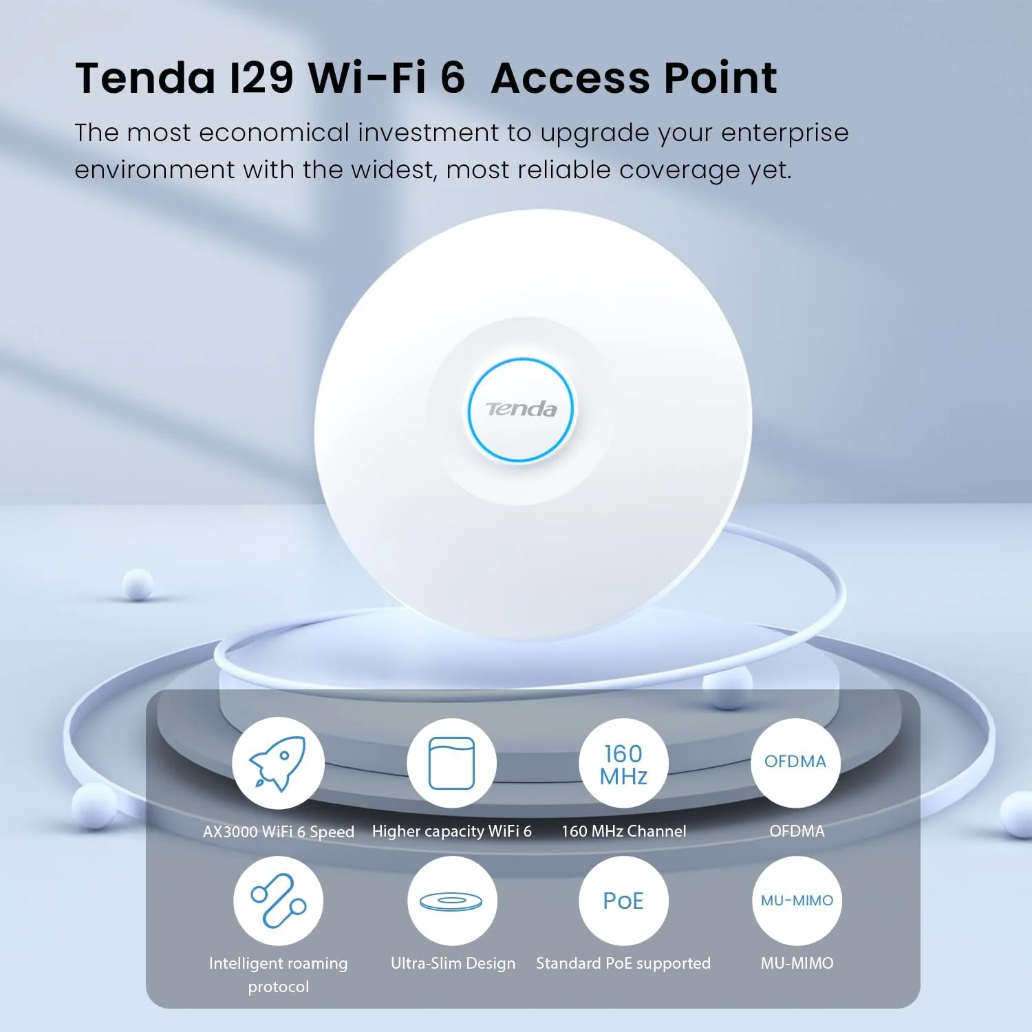 Tenda WiFi 6 Wireless Access Point, AX3000 Dual-Band Ceiling Mount WiFi Access Point for Bussiness, PoE+ Powered, Long-Range Cov