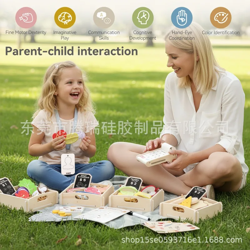 

Wooden Grocery Store Pretend Play Set Realistic Food Pieces and Market Accessories for Interactive Role Play