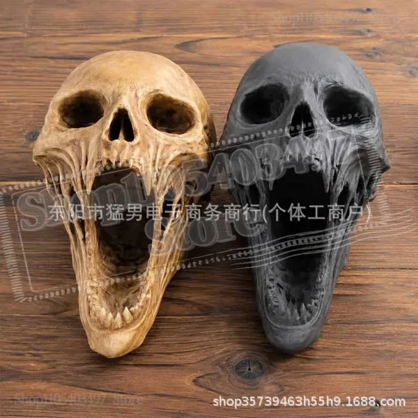3D Gothic Screaming Demon Skull Sculpture,Horror Skull Statue Ornament,Dark Gothic Home Bar Halloween Tabletop Decor Figurine