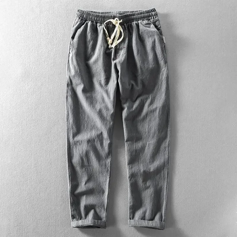 Men's Casual Pants Straight Linen Trousers Male Black Polyester Korean Style Classic New in Streetwear Baggy Summer ZL449