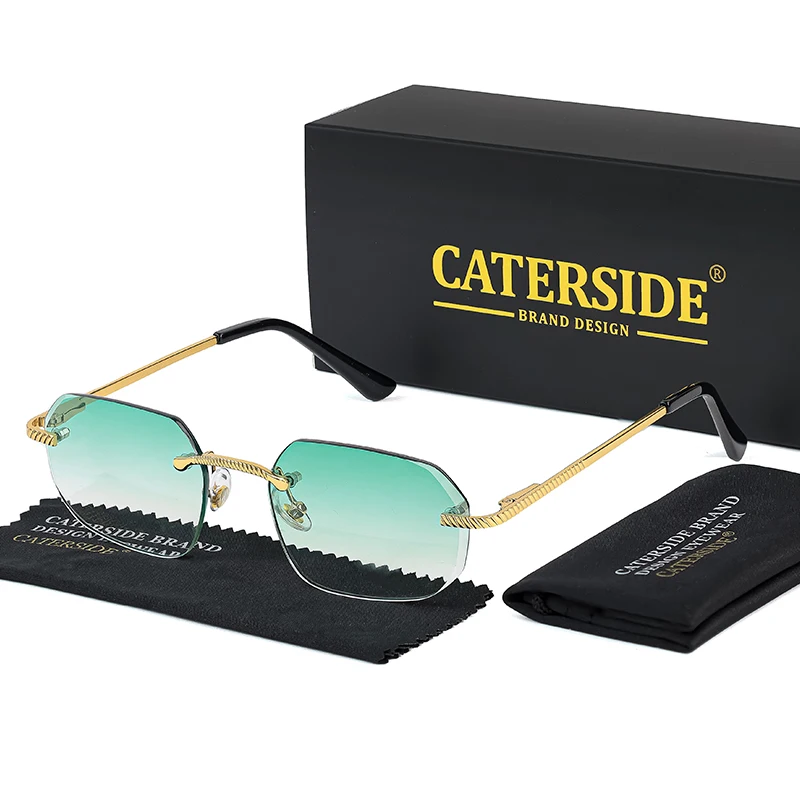 CATERSIDE Neue Retro Randlose Sonnenbrille männer Polygon Luxus Marke Designer Sonnenbrille Frauen Party Festival Brillen Geschenk Fall – Detail 14