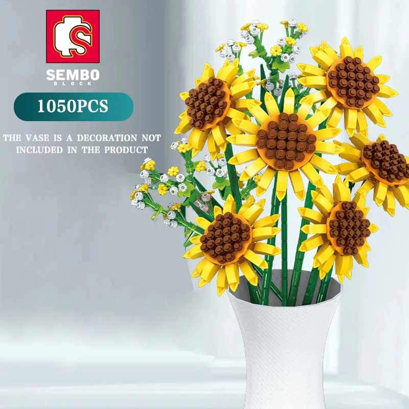 SEMBO BLOCK 1050PCS Sunflower Romantic Flowers Bouquet Building Block Bricks Toys Holiday Valentine Gifts For Girl Friend