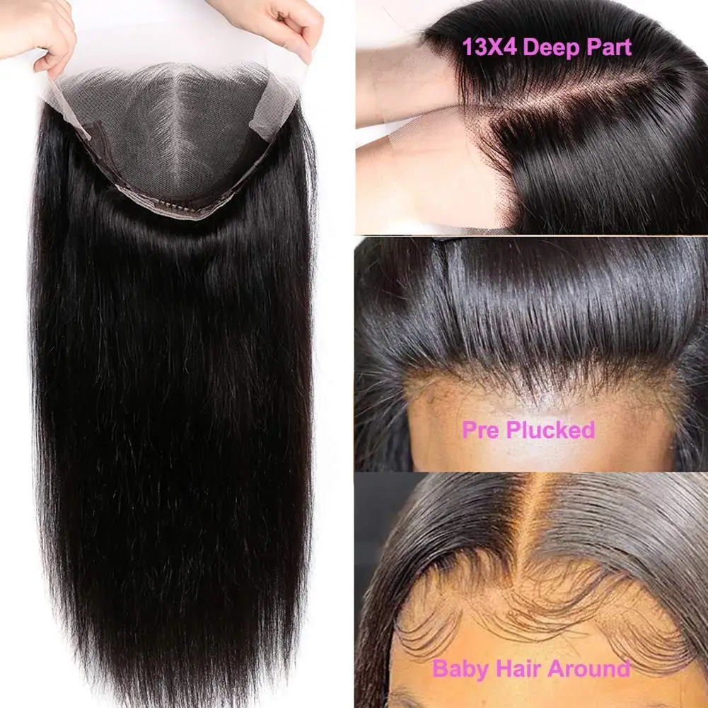 Glueless Straight Brasileiro Peruca de Cabelo Humano, Lace Frontal Peruca, HD, 4x4, Pronto para Vestir, 4x4