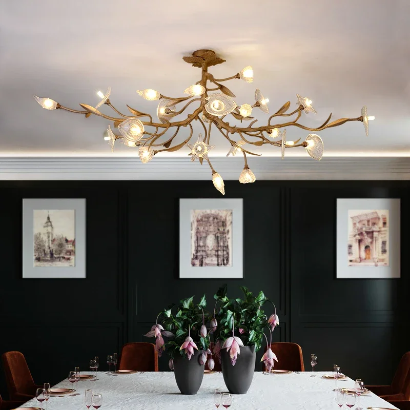 Postmodern Living Room Chandelier Villa Crystal Dining Room Lamp Copper Study Tea Room Bar Table Flower Chandelier