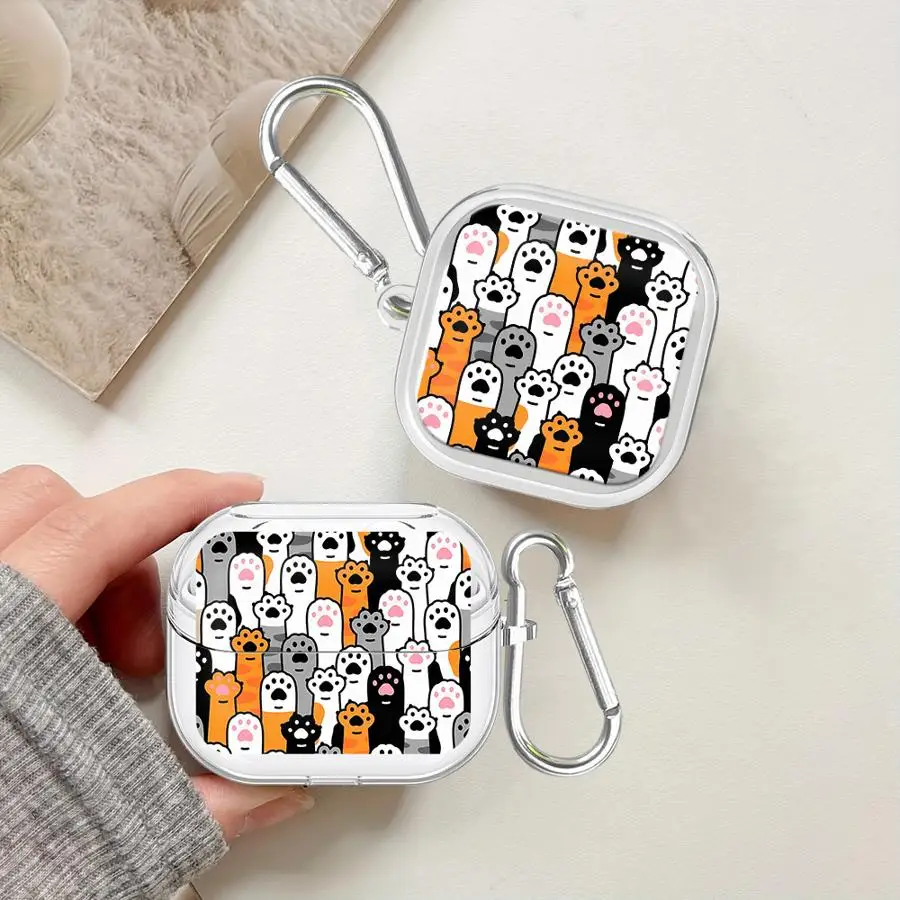 Cartoon Cat Claw Clear Earphone Cases Cover With Hook Case For Samsung Galaxy Buds 2Pro Live 2 4Pro 3Pro 3 FE 4 Pro