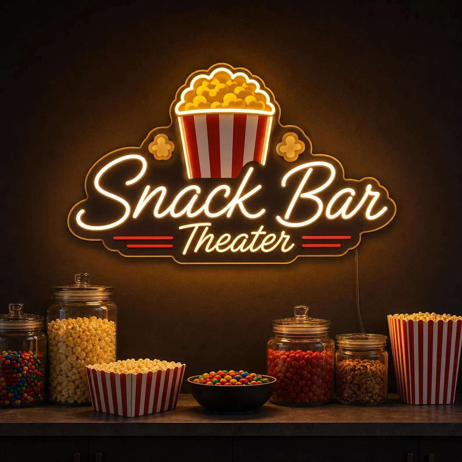 Custom Snack Bar Theater Sign,Theater Concessions Neon Sign,Popcorn Drinks Snack Bar Sign,Home Theater/Man Cave Neon Wall Decor