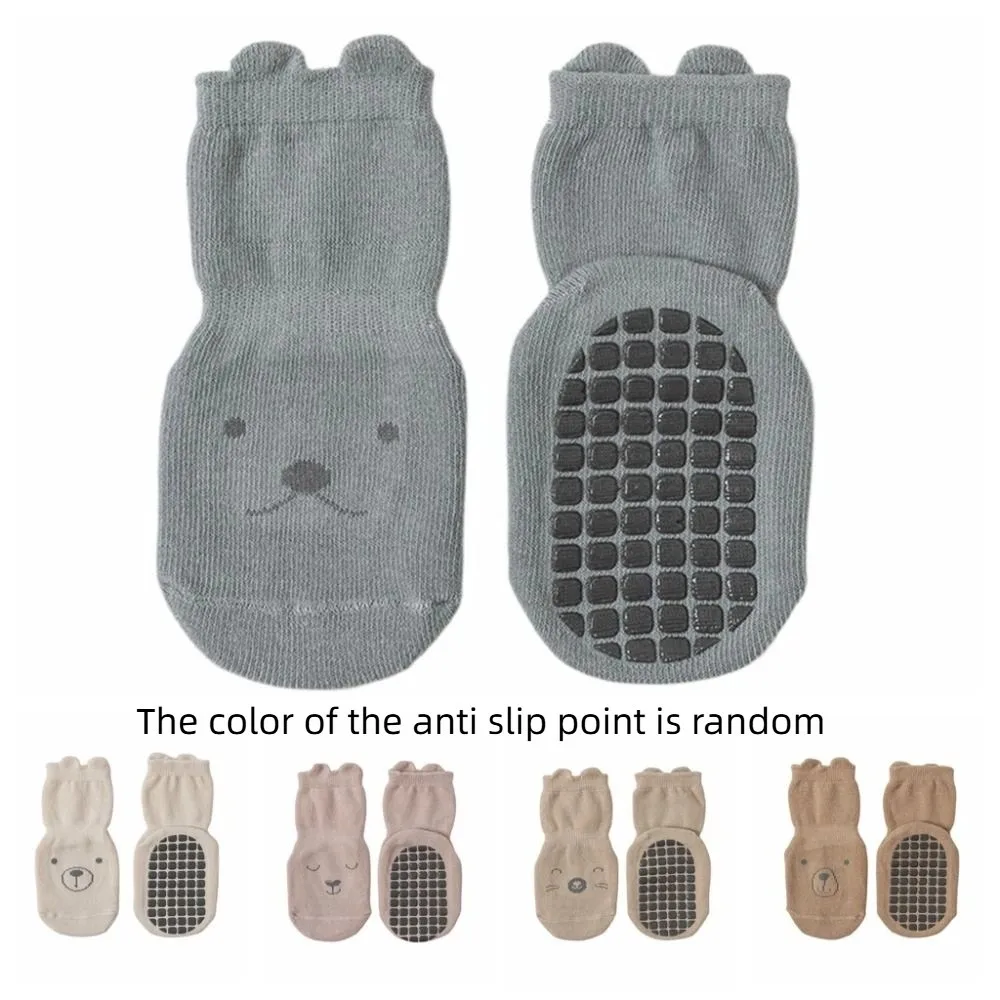 5 pares de calcetines de algodón antideslizantes con orejas de oso a la moda para otoño y primavera, calcetines de dibujos animados para niños, bonitos calcetines de tubo cortos transpirables para niños