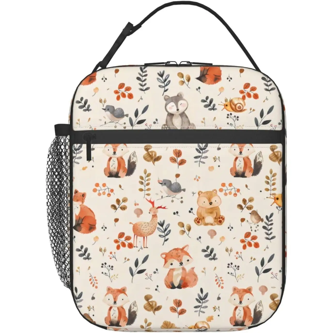 

Insulated Woodland Leaves Lunch Bag,Polyester Cooler Cute Handbags Case for School Picnic Work Travel Beach or Hiking