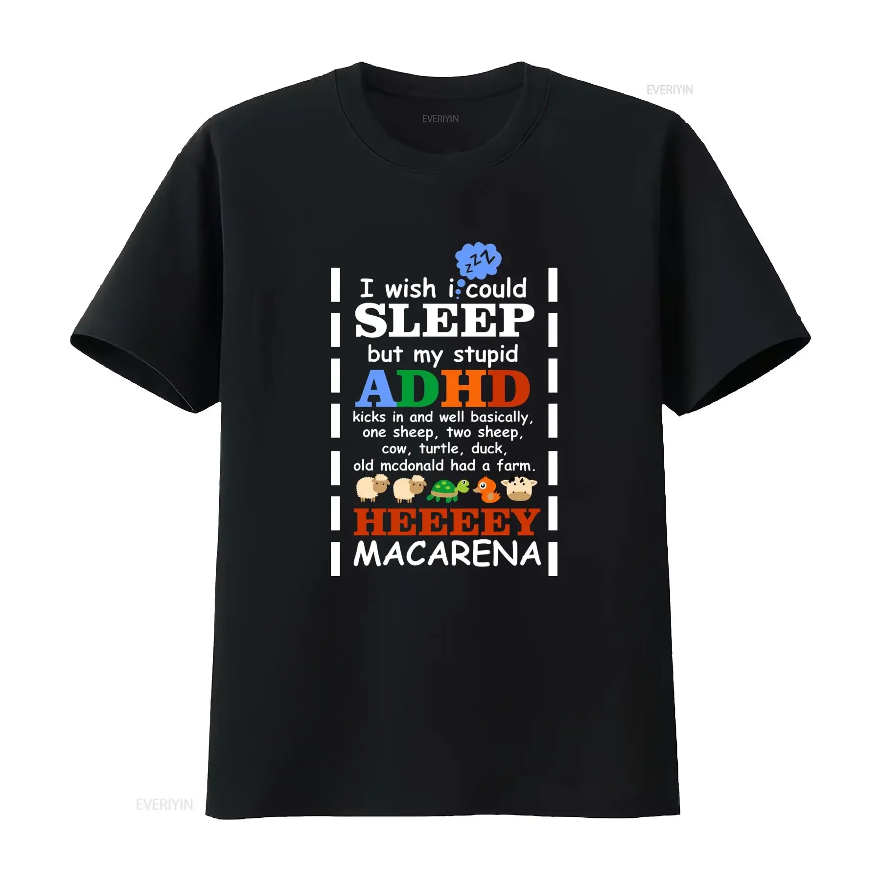 Adhd Awareness T Shirt Funny Humor with Witty Symptoms List Macarena Dance Reference 100 Loose Fit Casual for S All Season