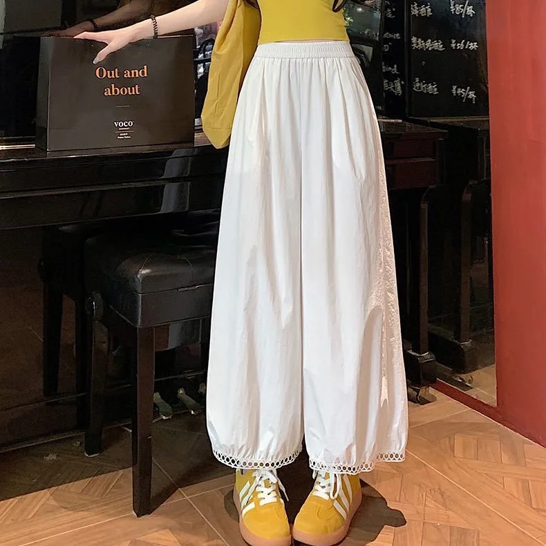 Out calças casuais femininas verão solto multiuso calças de perna larga secagem rápida plissado manguito nove minutos lanterna calças