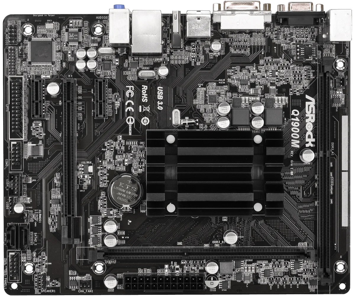 Placa-mãe ASRock Q1900M Processador Intel Quad Core J1900 DDR3 16GB 1333/1066 não-ECC HDMI D-Sub Micro ATX