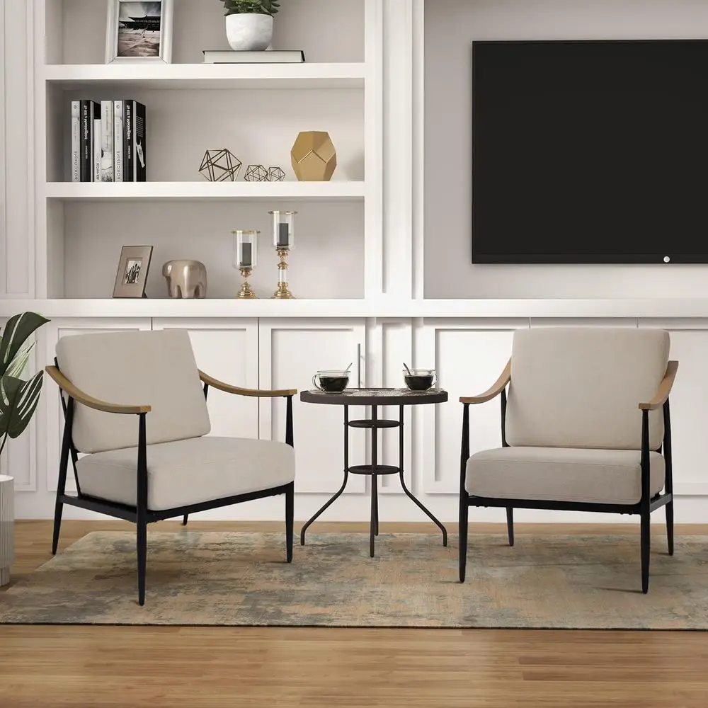 

2-Piece Modern Upholstered Accent Chairs for Living Room or Bedroom, Comfortable Metal Frame, Beige