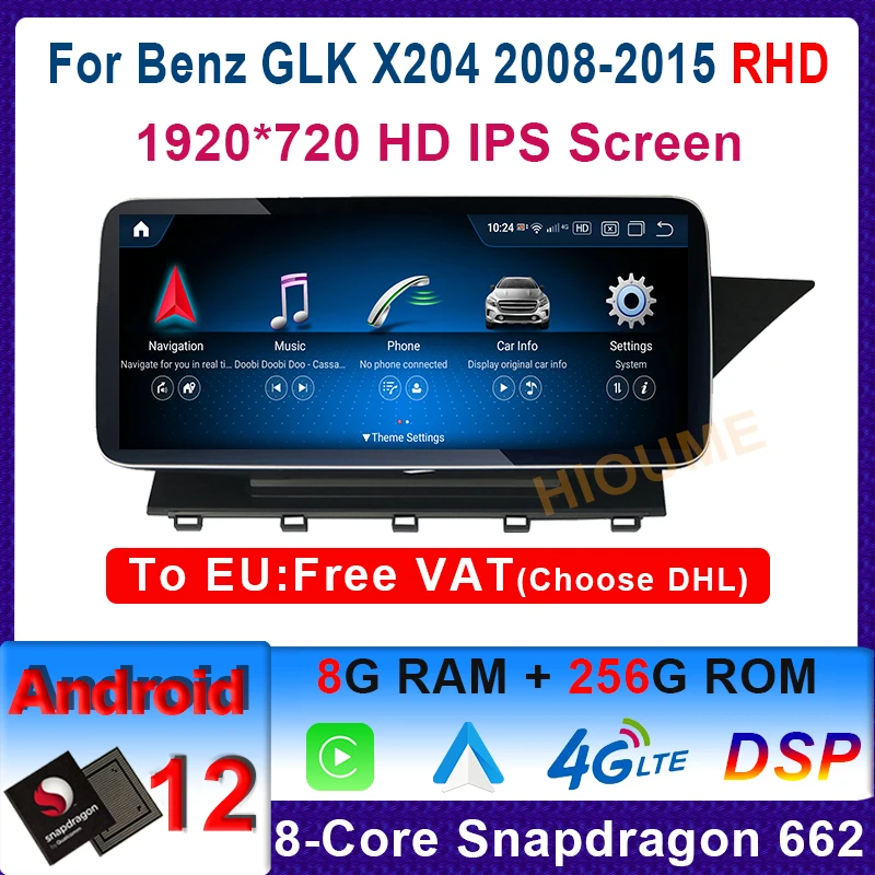 

10.25" 12.5" Android 12 Snapdragon For Mercedes Benz GLK Class X204 RHD 8 Core 8+256G Car DVD Multimedia Player GPS Radio Stereo