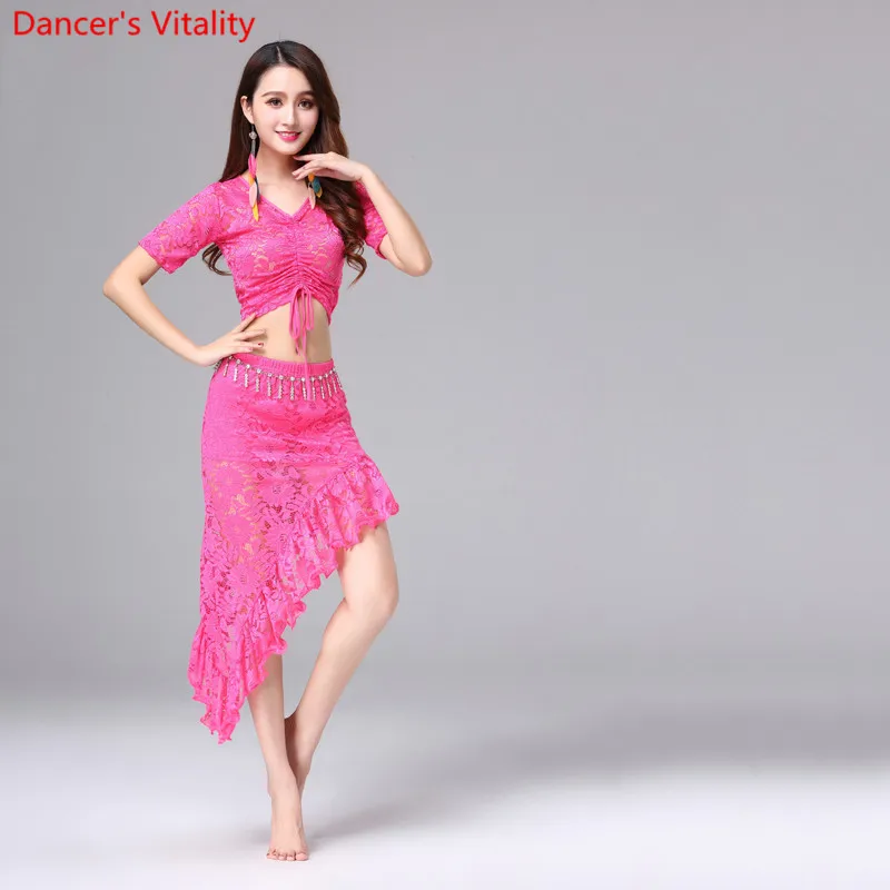 Lace Oriental Belly Dance Costumes Set Tops +short Skirt Waist Skirts for Women Indian Bellydance Dancing Clothes Dancer Wear