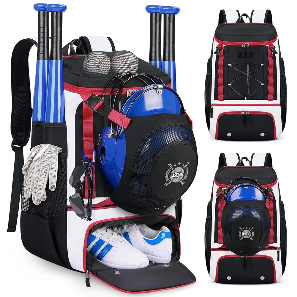 

Baseball Bag Lightweight Softball Bags for Adults Youth 40L Large Baseball Backpack with Shoe Compartment, Helmet Holder, Fe