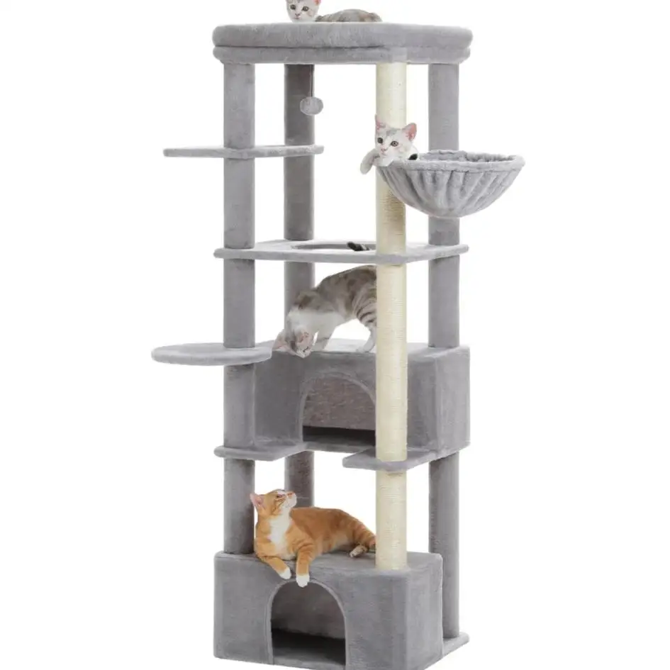 68'' Cat Tree for Large Cats 20 lbs Heavy Duty, Tall Cat Tower for Indoor Big Cats with Extra-Large Top Perch [21'' x 17''], 2 L