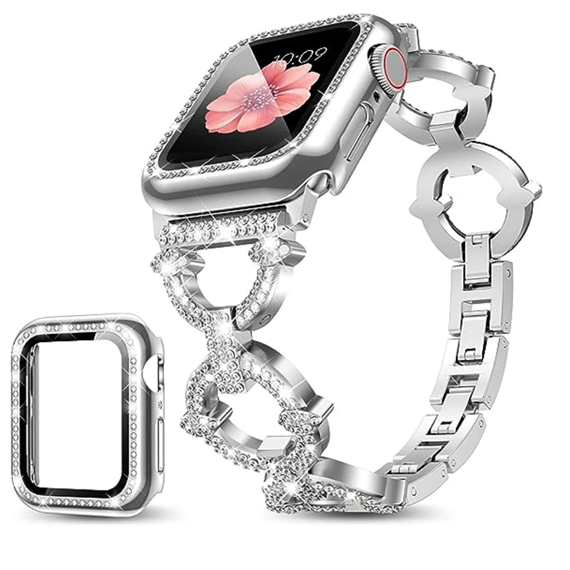 Case+ Band for Apple Watch Ultra Strap 49mm 45mm 44mm 40mm 41mm Bling Metal Bracelet iWatch Series 9 8 7 6 SE 5 4 Armor