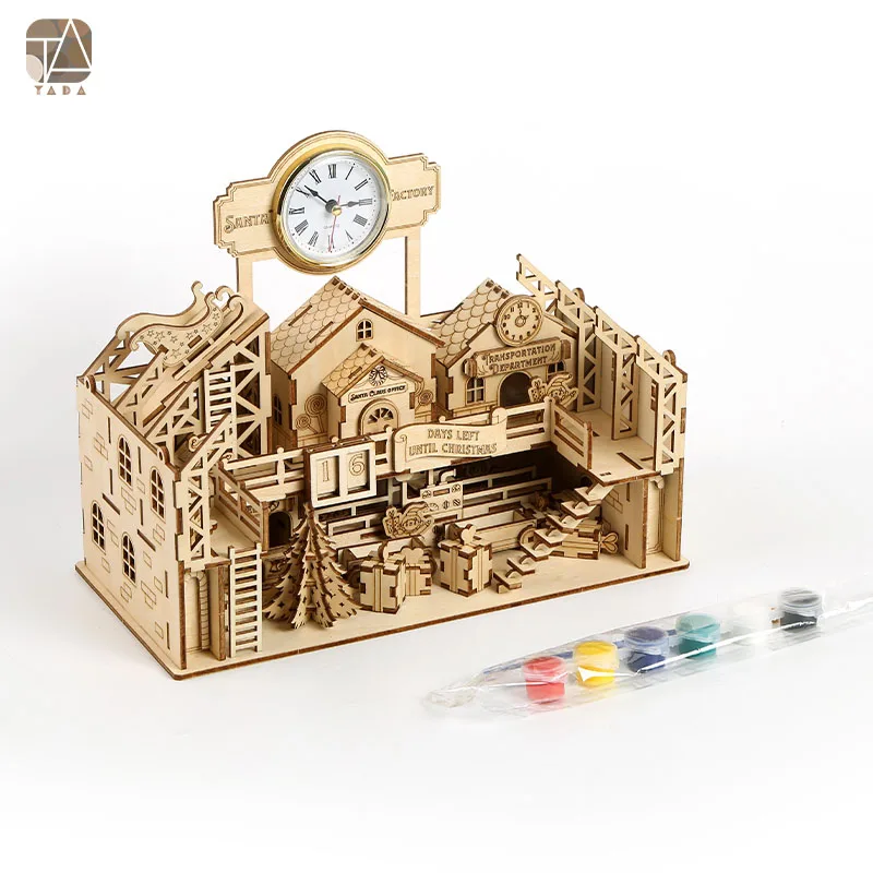 Tada 3D fai da te assemblaggio in legno babbo natale modello di fabbrica Puzzle Building Block kit giocattoli gioco regalo di compleanno per bambini bambini adulti