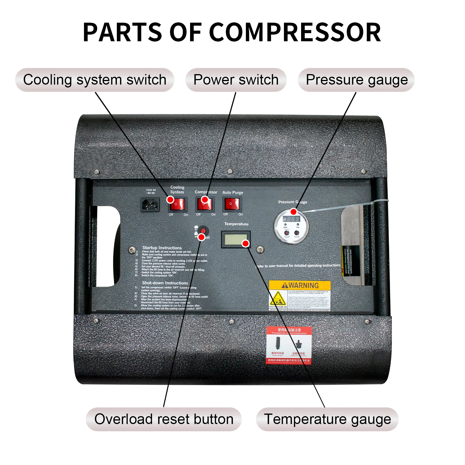 Hot Selling 300bar 4500psi 30mpa Digital Gauge Auto Purge Valve AC Power    Fan-Cooling Air Compressor