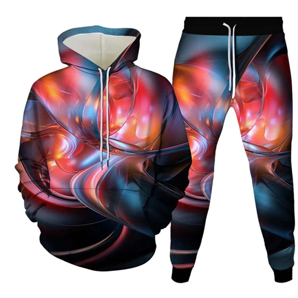 Men Hoodies Sets Colorful Vortex 3D Print Tracksuit Sets Fashion Hoodie Pants 2pcs Sets Casual Pullover Casual Man Clothing