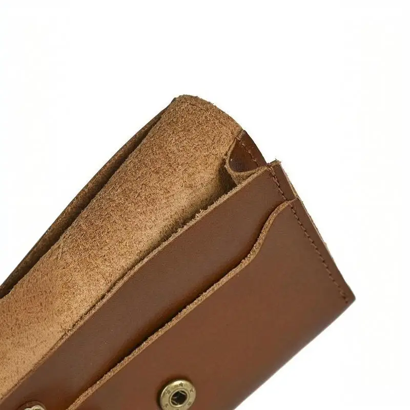 Echte Rindsleder-Geldbörse für Männer und Frauen, Vintage Handgefertigte Kurze Kleine Herren-Geldbörse, Kompakter Kartenhalter, Leder-Münzbörse – Detail 4