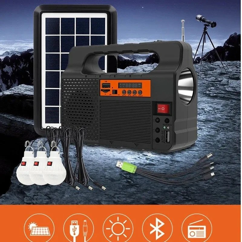 Solar Powered Emergency Flashlight with Radio Bluetooth Speaker USB Charging Portable Outdoor Lighting