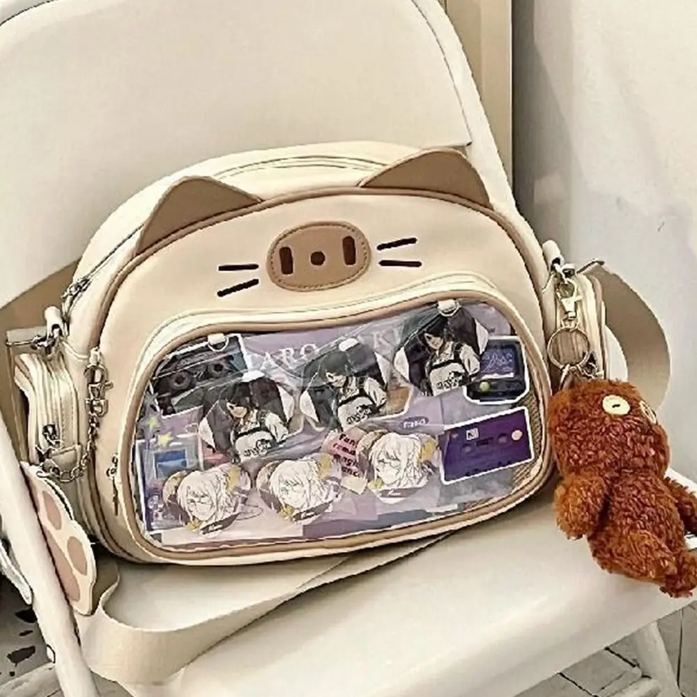 Creative กระเป๋าซิป Kawaii Cat Itabag PU ตุ๊กตาผ้าฝ้ายกระเป๋าโปร่งใสกระเป๋าสตางค์กระเป๋าแฟชั่นกระเป๋าเป้สะพายหลังเด็ก