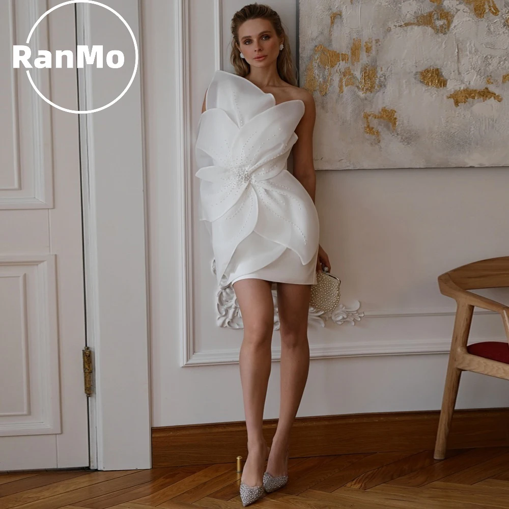 Ranmo Mini Big Flowers Wedding Dresses For Women Beaded One Shoulder Ivory Bride Gowns 2026 Elegant vestido de novia Customized