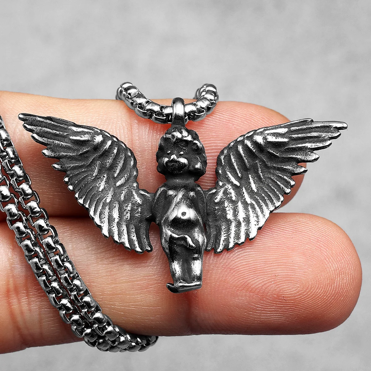 

Angel's Wings Cute Cherub Stainless Steel Men Necklaces Pendant Chain Punk For Women Fashion Jewelry Gifts Wholesale Dropshiping