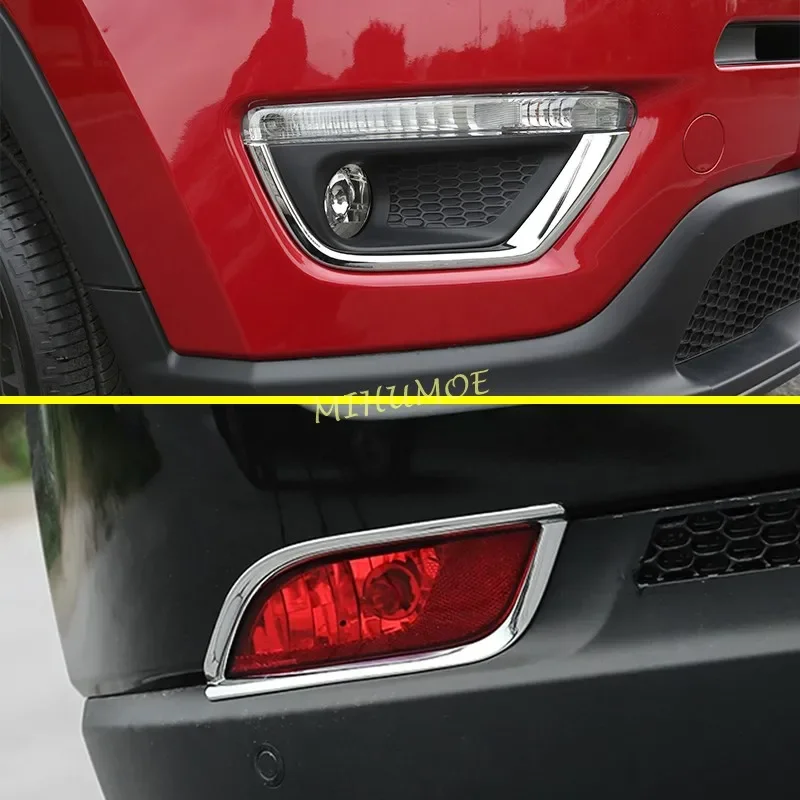 

For 2017-2021 Jeep Compass Front + Rear Chrome Fog Light Cover Bumper Reflector Trims Accessories
