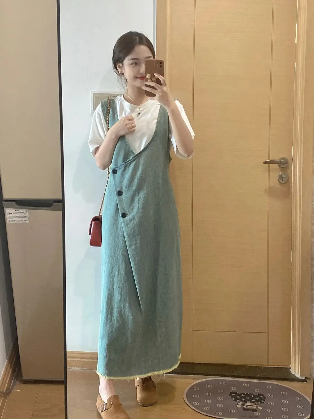 Abito elegante alla moda e versatile, girocollo, t-shirt a maniche corte, gilet, abito in denim