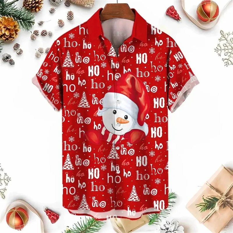 Funny Santa Claus Christmas Tree 3D Printed Shirts For Men Clothes Give Mens Xmas Gift Blouses Cosplay Y2k Lapel Blouse Clothing