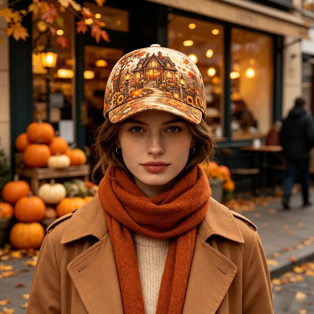 Customization Customization Men' & Women' Fall Maple Leaf & Pumpkin Baseball Cap - Lightweight Breathable Adjustable Hat With Au