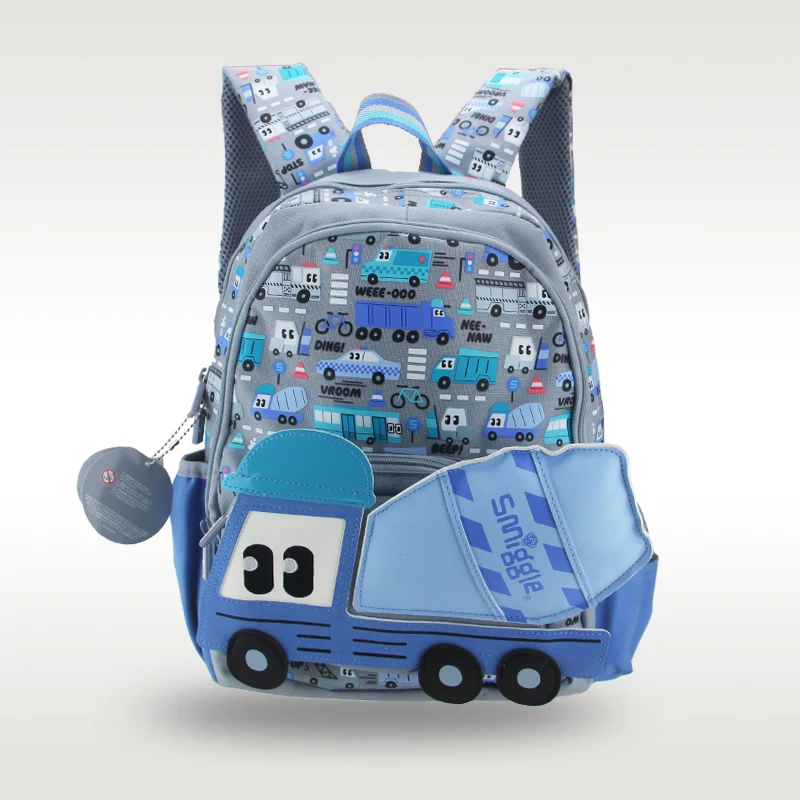 حقيبة مدرسية للأطفال للأولاد حقيبة ظهر شاحنة خلاط رمادية Kawaii 3-7 سنوات أكياس النمذجة 14 بوصة #1
