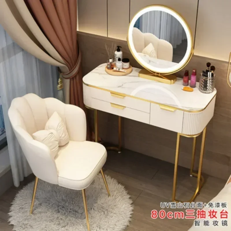 Modern Minimalist Dressing Table - White/Gray with Multi-Storage, Vanity Decor