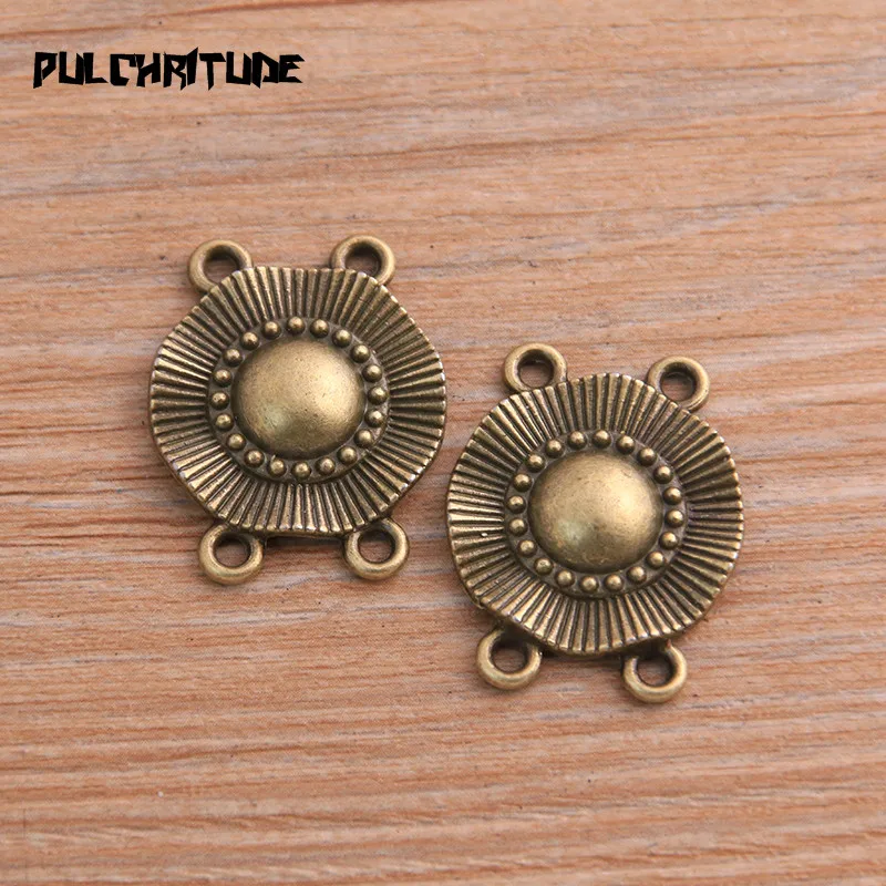 PULCHRITUDE 10pcs 21*26mm Two Color Zinc Alloy Round Pendants Connectors Linker For DIY Charm Jewelry Accessorie