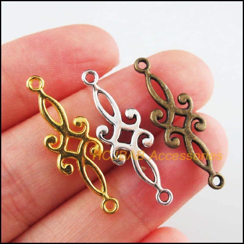35Pcs Tibetan Silver Plated, Gold Plated, Antiqued Bronze Plated Chinese Knot Charms Connectors 9x29.5mm
