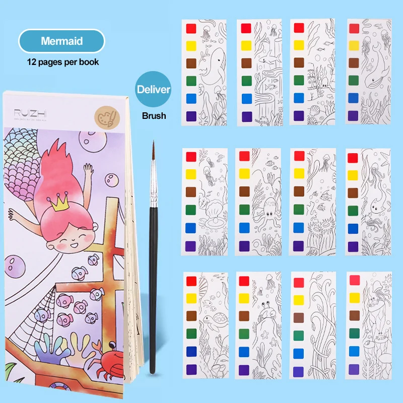 24pcs Watercolor Coloring Book Set Drawing Book for Kids Girls Student Birthday Gift Includes Coloring Paper Paint Pens