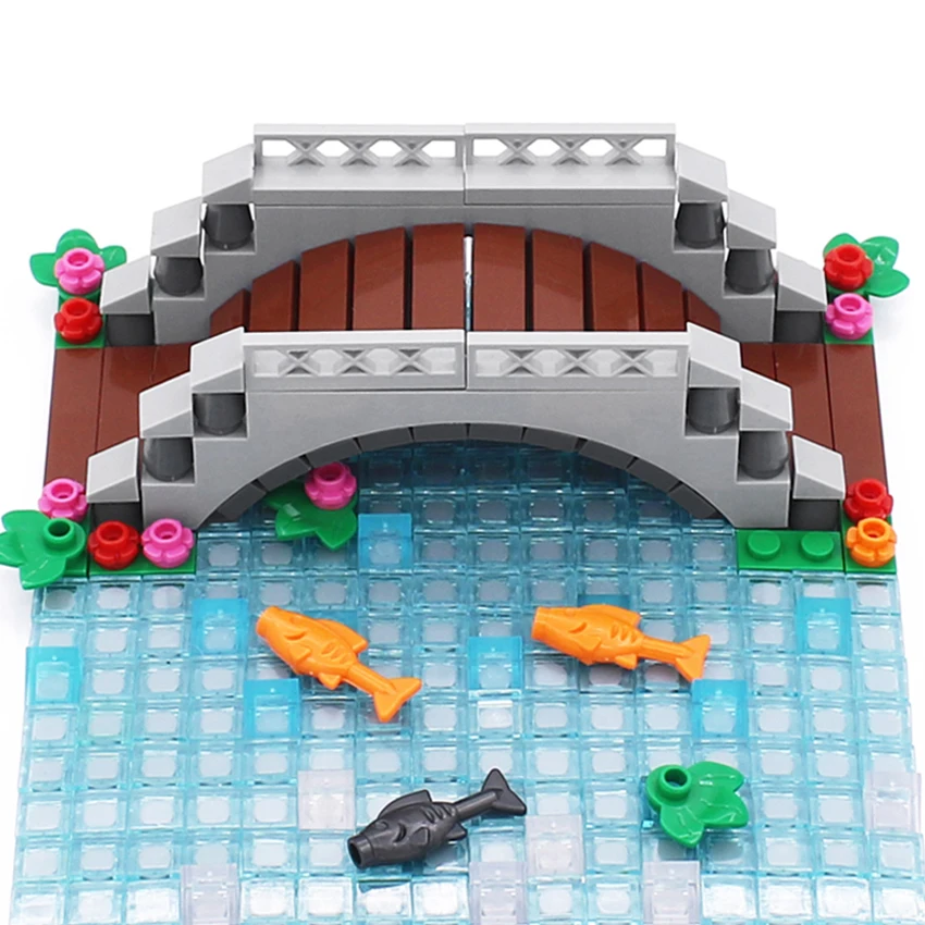 

292pcs MOC Small Particle Building Block Set Scene DIY Bridge and Pond Scene compatible 2431 3633 64648