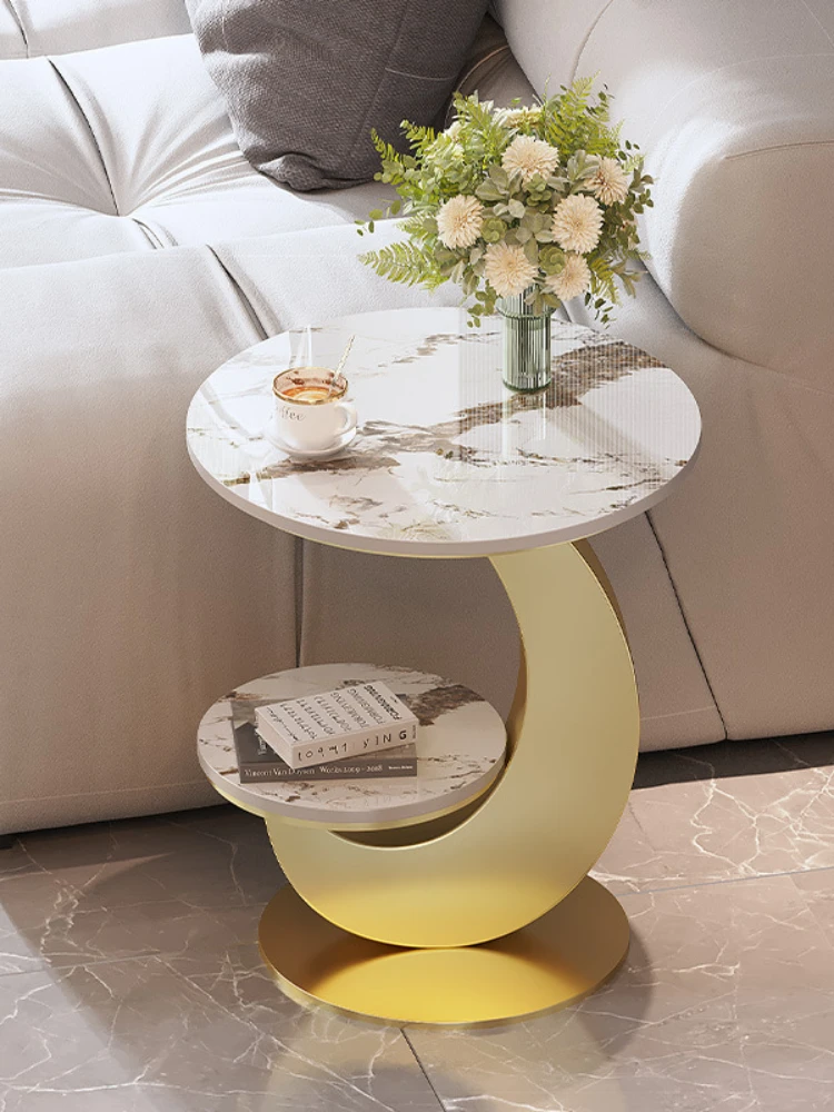 Light luxury rock slab sofa side table, simple modern double-storey B&B, small round table, creative balcony, coffee table, beds