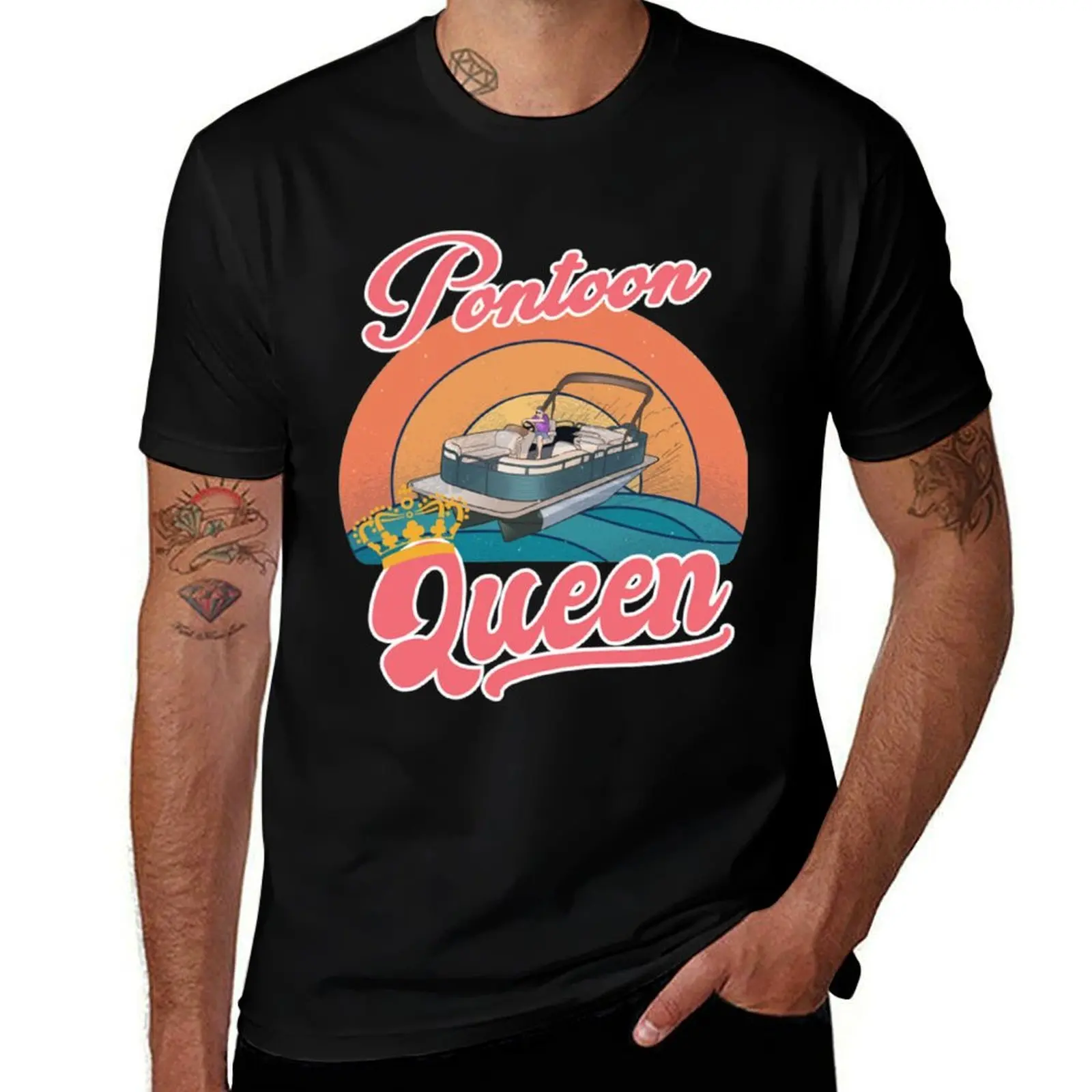 

Pontoon Queen Retro T-Shirt man t shirts for men t shirts cotton 100% T-Shirt