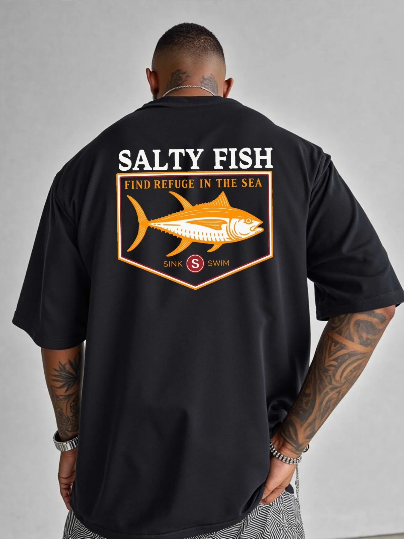 Graphic T Shirt Men Women Retro Tuna Badge Print Cotton Short Sleeve Oversized Casual Beach Fishing Streetwear Tops