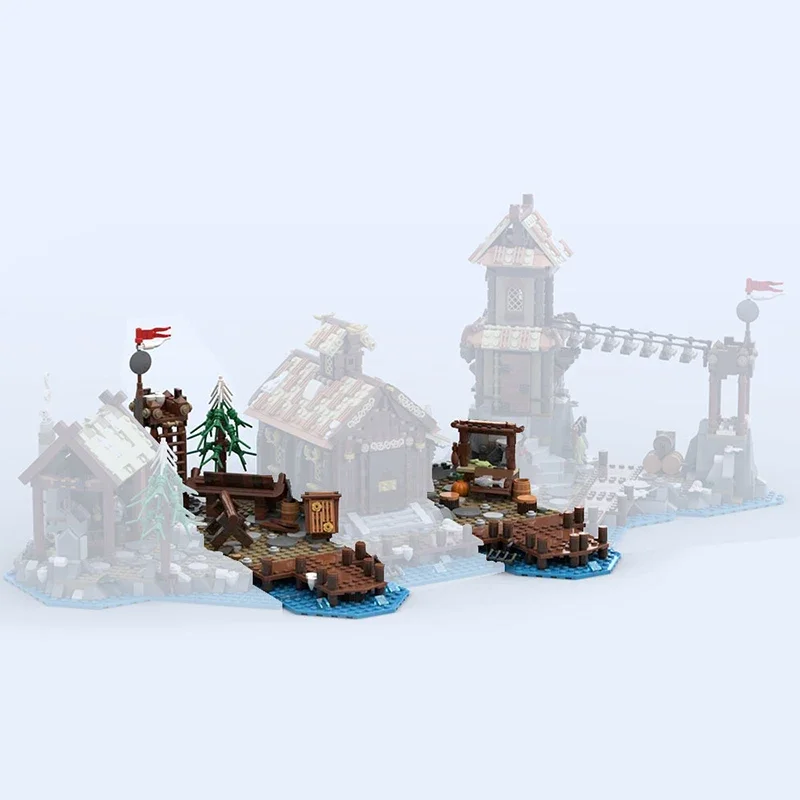 MOC Viking Village Expansion Pirate Barracuda Bay Classic Movie Scene Building Blocks MOC-162291 Suitable 21343 Brick Toy Gift