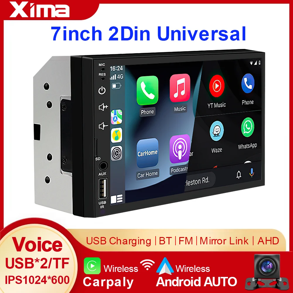 XIMA IPS 7 Inch Wireless CarPlay Android Auto Car Radio Multimedia Player Stereo autoradio Headunit Bluetooth AHD Camera 2din